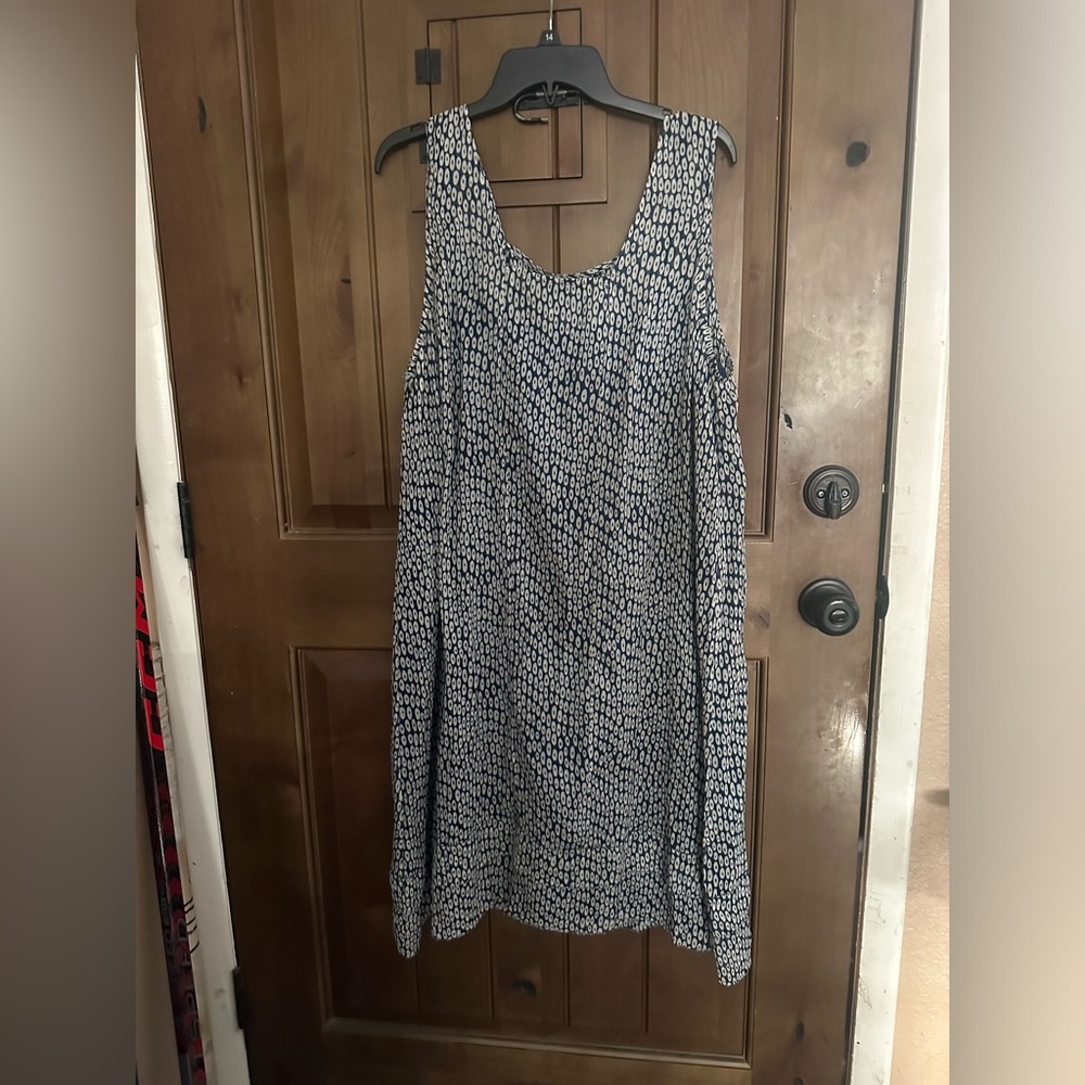 This is a Eileen Fisher dress never warn with a navy blue slip.